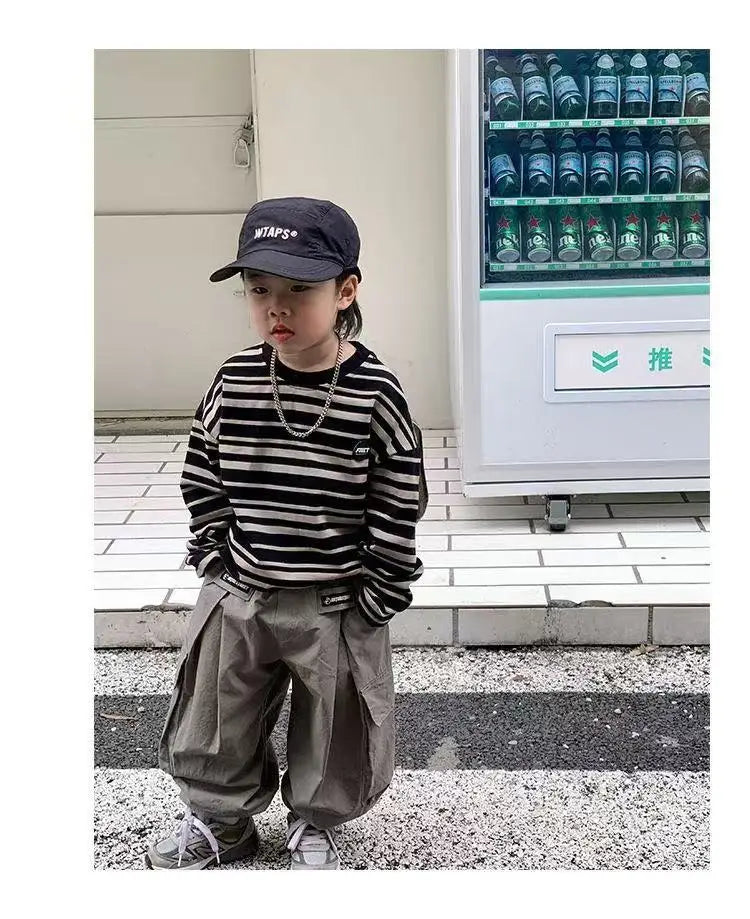 Boys Sets Sweatshirt Pants Two-piece Suits Children's Clothes Spring Autum Korean Fashion Round Neck Pullover Cargo Pants Suits