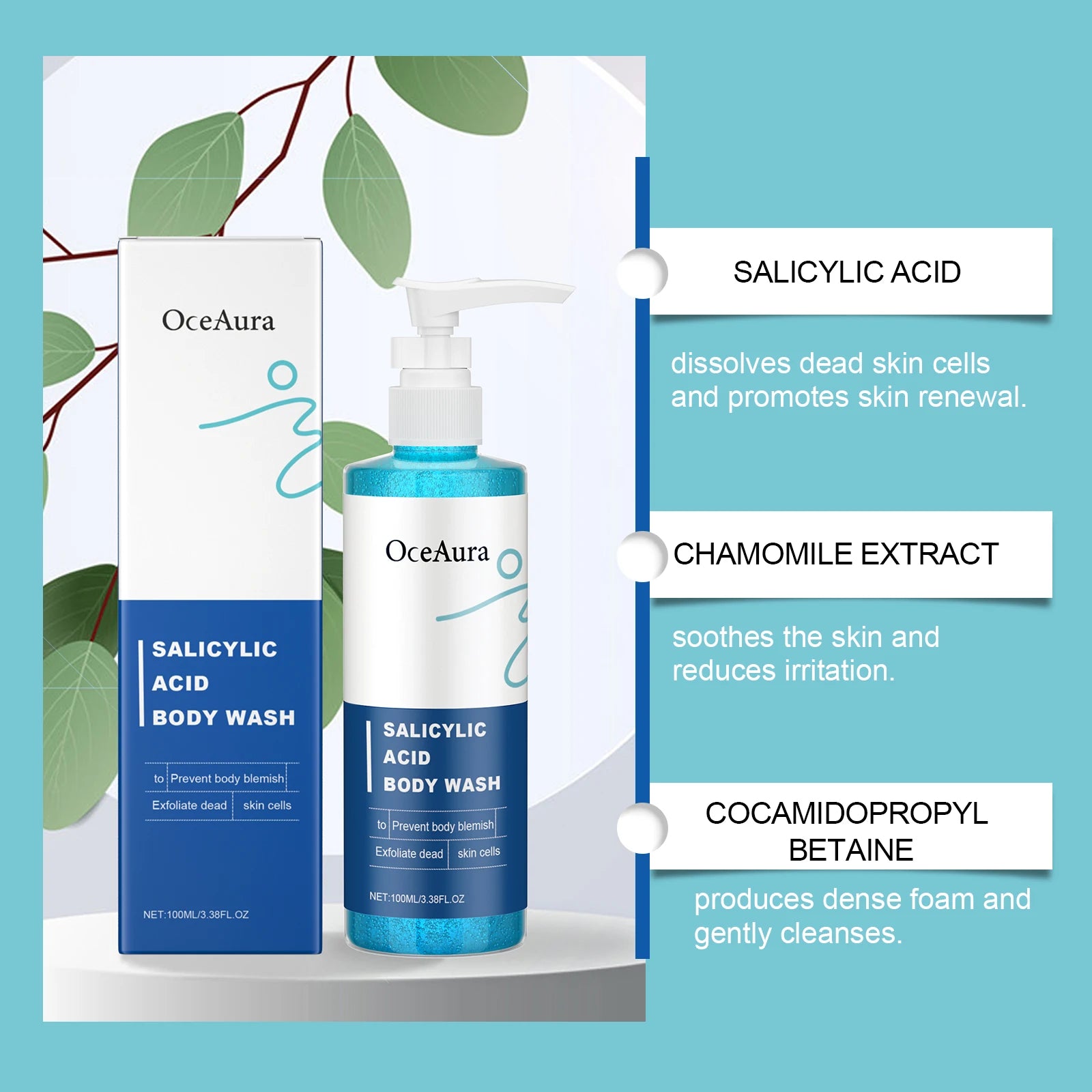 Salicylic Acid Exfoliat Shower Gel Long Moisturizing Smooth Remove Skin Dirt Gentle Foam Body Cleanse Bath Product 100ml Nourish