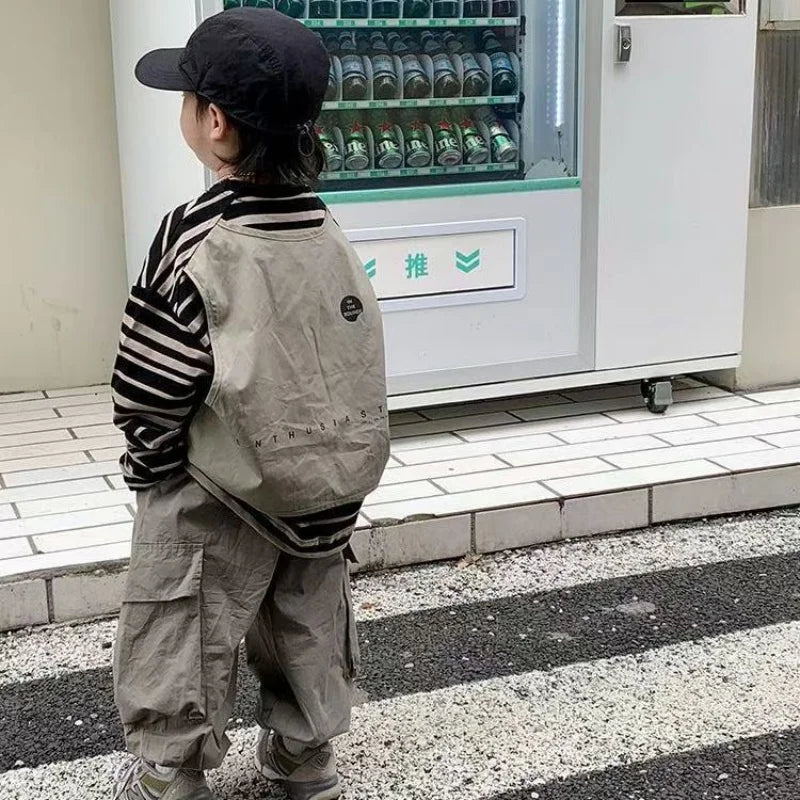 Boys Sets Sweatshirt Pants Two-piece Suits Children's Clothes Spring Autum Korean Fashion Round Neck Pullover Cargo Pants Suits