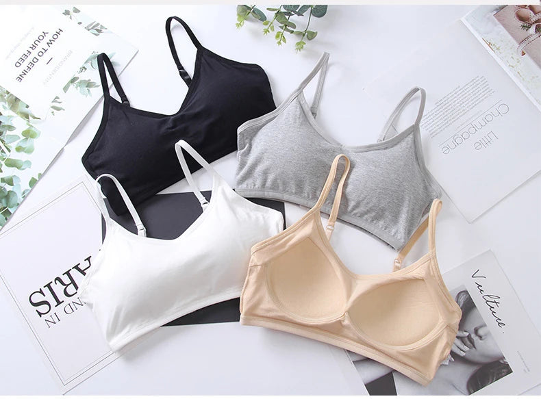 Cotton Bra for Women Fixed Pads Sports Shockproof Underwear Seamless Solid Back Closure Female Lingerie