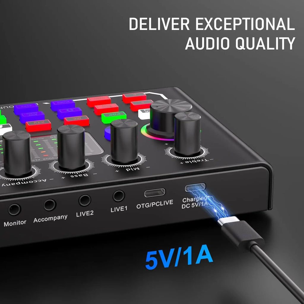 F009 Live Sound Card Broadcast quipment,Bluetooth Audio DJ Mixer with Microphone Set Device For Smartphone Live Streaming