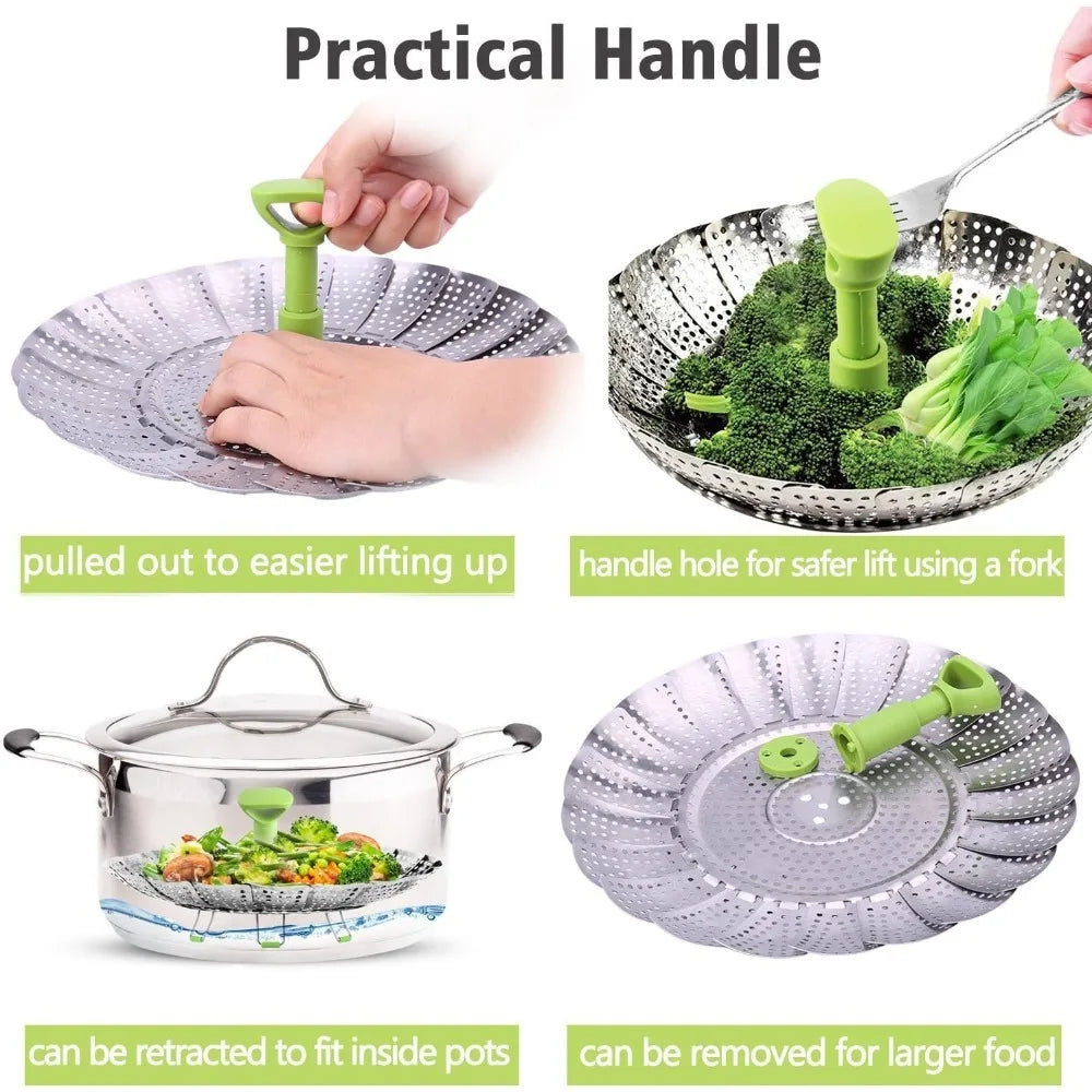 Food Steamer Basket Stainless Steel Expandable Folding Mesh Vegetable Cooker Steamer Pannen Kitchen Tool Dish Steam
