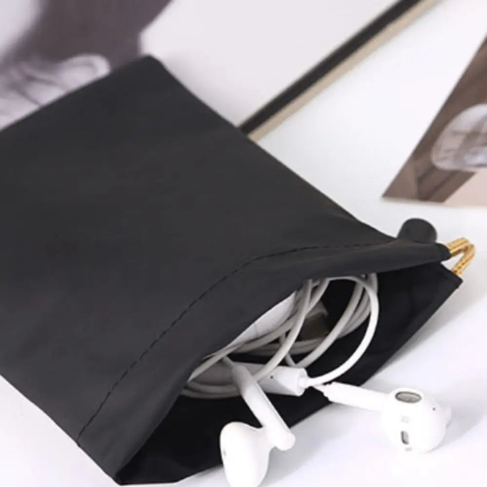 PU Leather Phone Storage bag with Draw String Waterproof Power Bank Case Large Capacity Dustproof Headphone Case Pouch