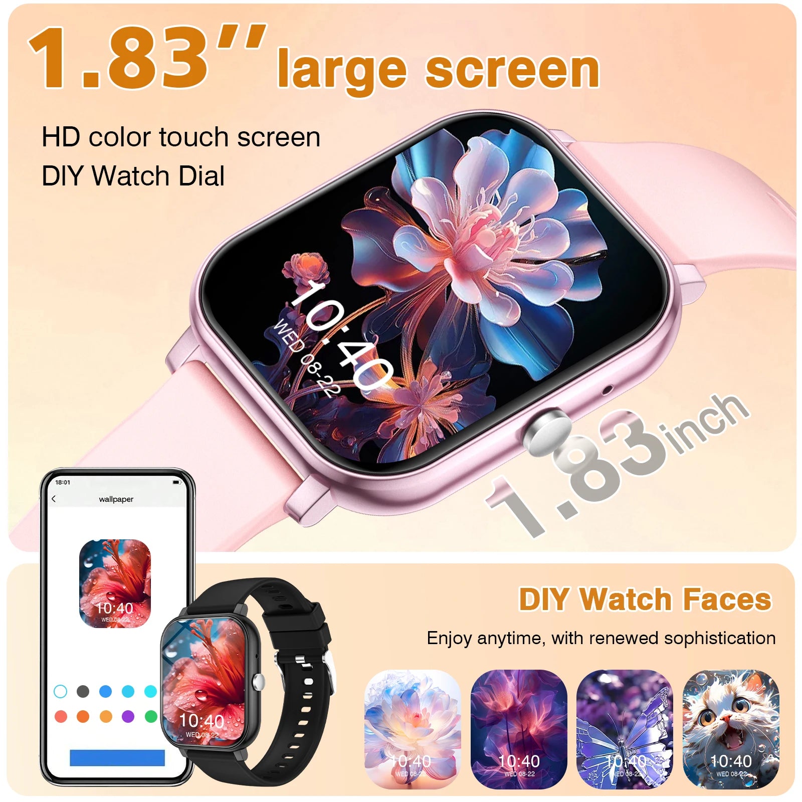 1.83 Inch HD Smartwatch, 1 Count Fashionable Smartwatch with BT Calling & Check Weather, Sports Tracking Smartwatch for Android
