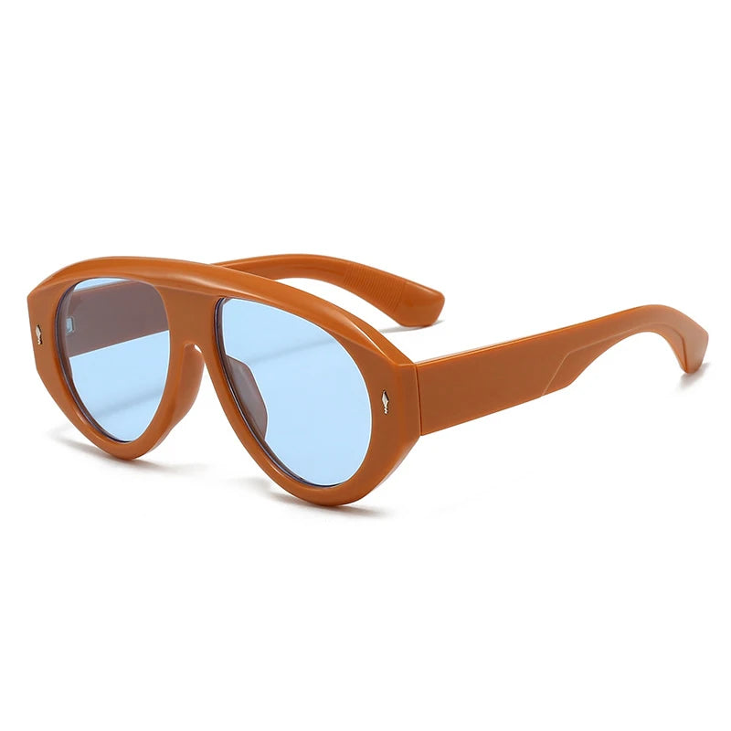 SO&EI Retro Pilot Women Sunglasses Fashion Blue Green Shades UV400 Men Rivets Punk Outdoor Sun Glasses