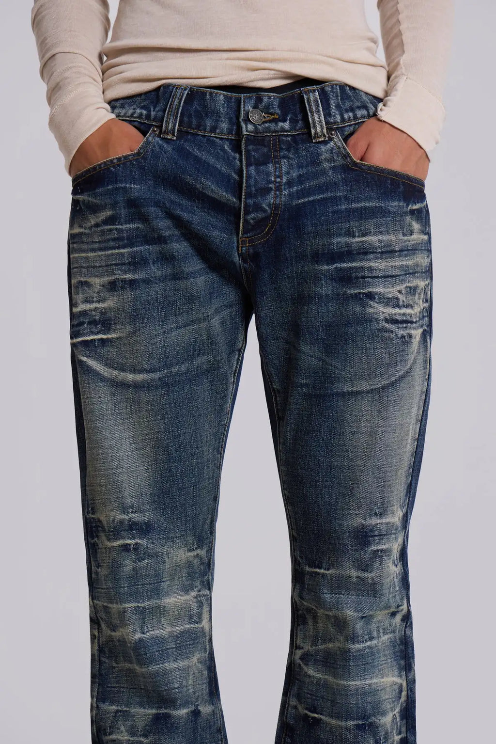 Y2K Arctic White Drift Flared Trumpet Jeans Retro Washed High Street Hip Hop Wide Leg Pants Gothic Slim Fit Unisex Trumpet Jeans