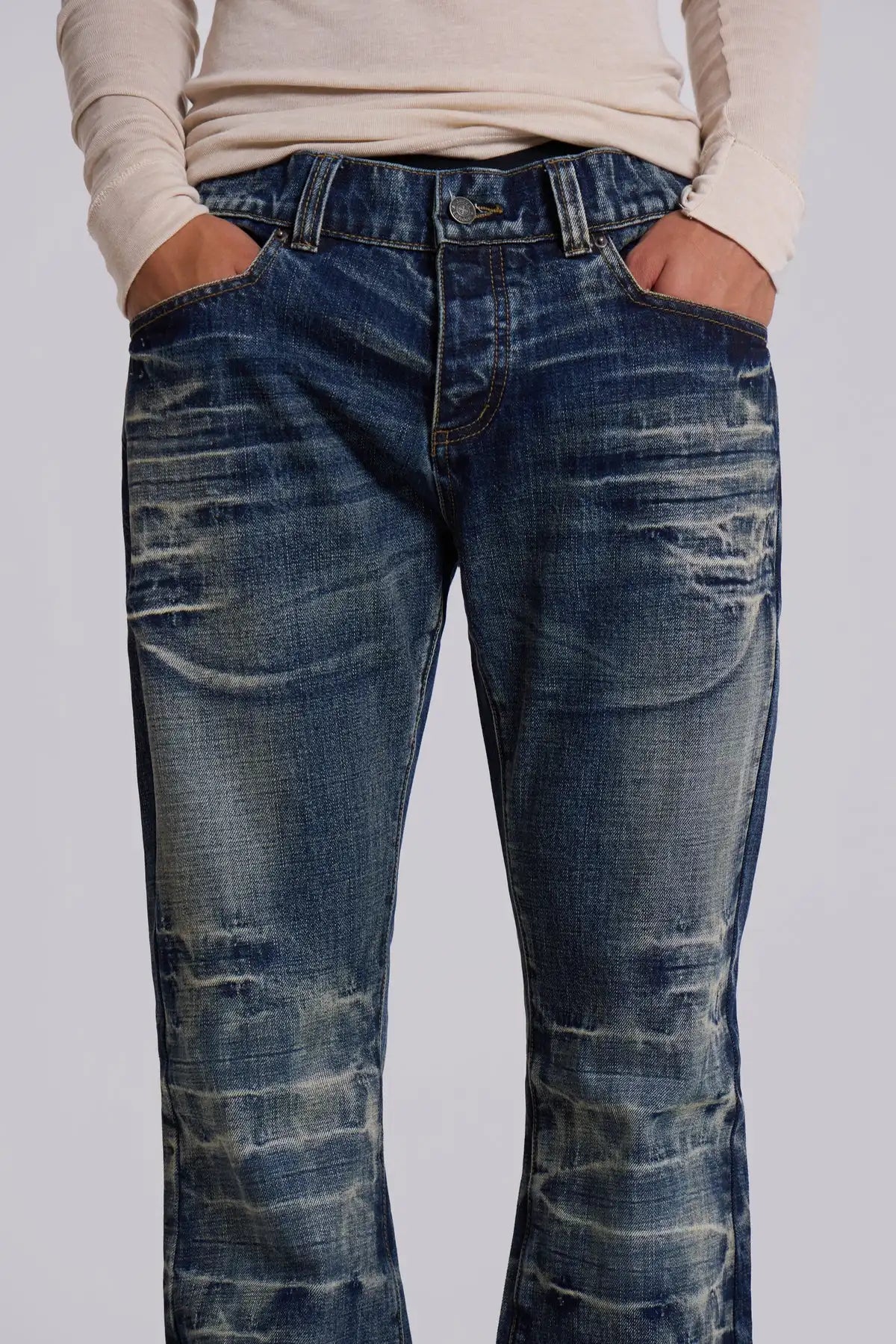 Y2K Arctic White Drift Flared Trumpet Jeans Retro Washed High Street Hip Hop Wide Leg Pants Gothic Slim Fit Unisex Trumpet Jeans