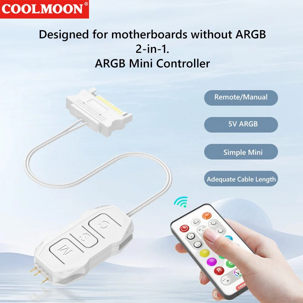 ARGB Controller Cable 5V 3 Pin 3Pin To SATA ARGB Mini Controller HUB Adapter RGB Remote Controller for PC Fan Light Strip