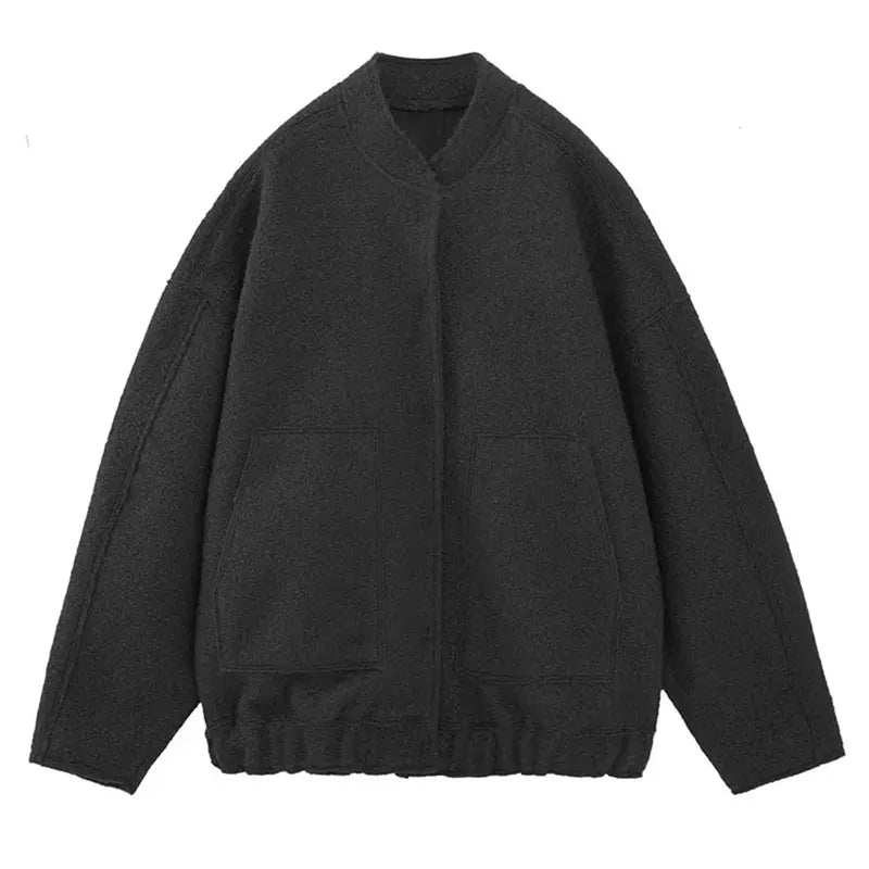 HH Women's Elegant Solid Coat Button Long Sleeve Pocket Bomber 4-Color Jacket Female Spring Casual Loose Streetwear Coats
