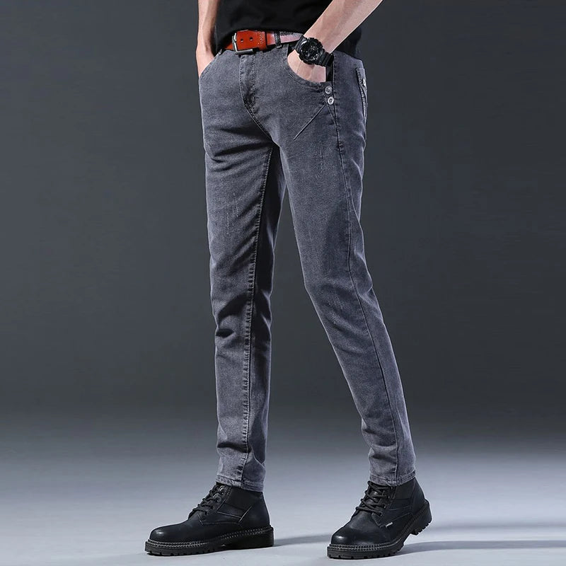 2025 New Men Fashion Comfortable slim fit Jeans Male Loose Straight Smart Casual Denim Pants Elasticity look taller Trousers
