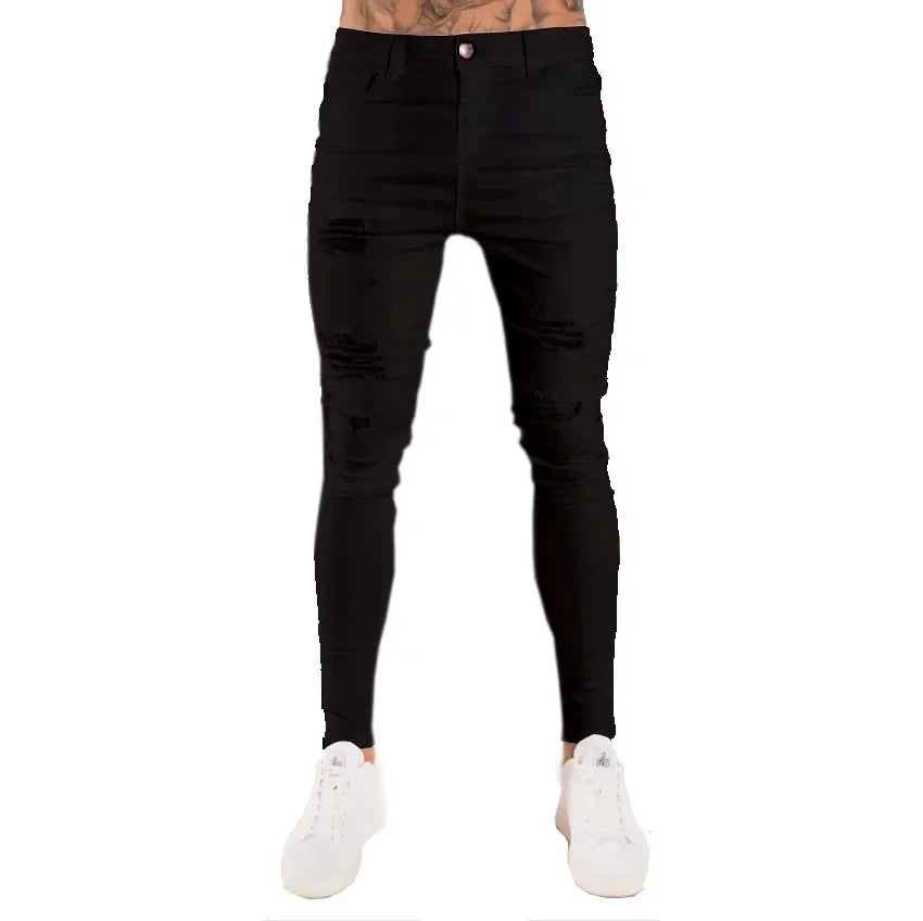 Mens Skinny Ripped jeans Slim scarification Blue Denim Pencil Pants Street hip-hop denim trousers fashion cowboy clothing men