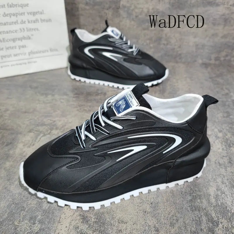 Chunky Sneakers Men Women Cover Bottom Board Shoes Fashion Casual Leather Mesh Breathable Increased Internal Flat Platform Shoes