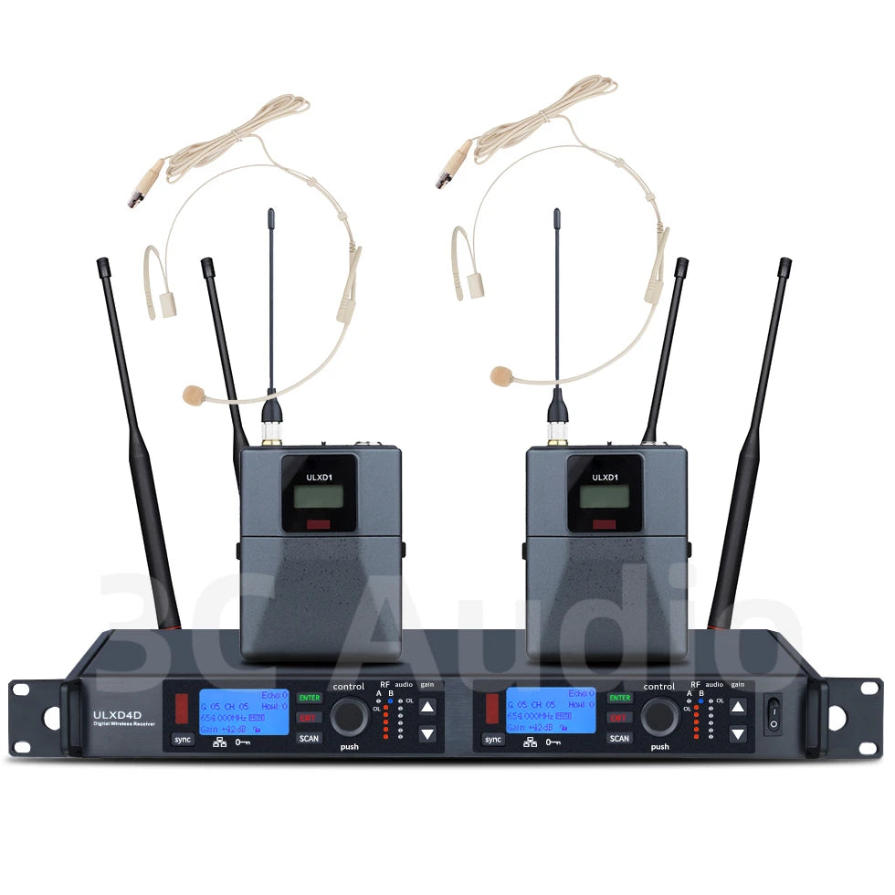 ULXD4D 600MHz Headset&Lavalier Professional Wireless Microphone UHF True Diversity 2-Channels System Church Stage Performance