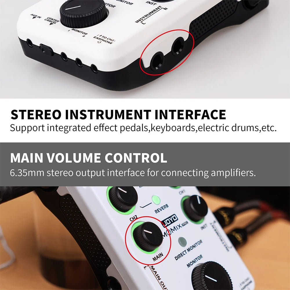 JOYO MOMIX PRO Audio Interface Sound Card Portable Audio Mixer Support 48V Phantom Power for Live Recording Studio Singing