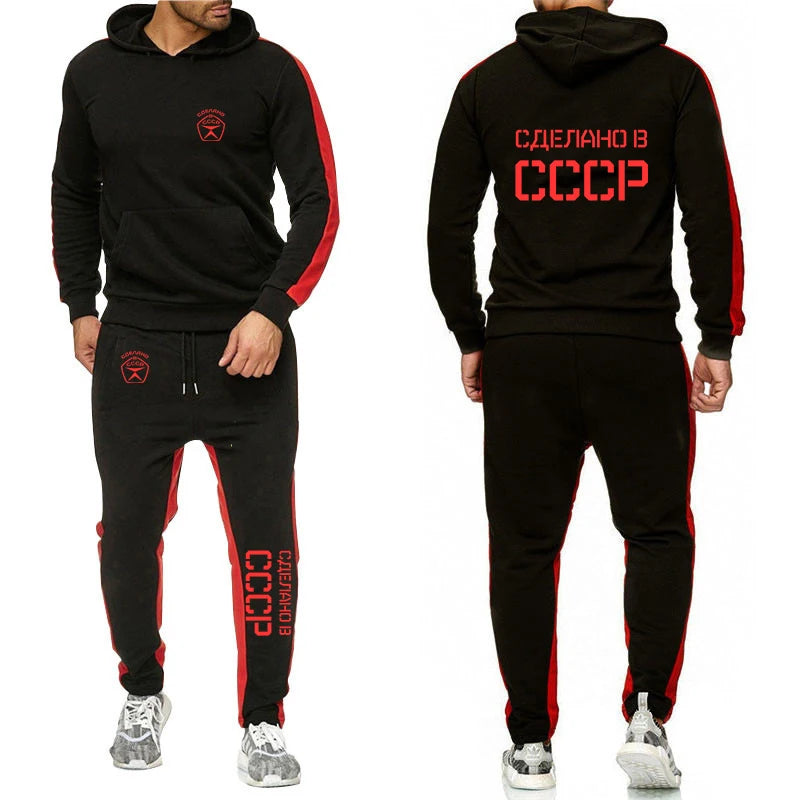 CCCP Russian 2024 New USSR Soviet Union Men Moscow Russia Hoodies Casual Solid Color Pullover Long Pant 2-piece Set Sports Suit