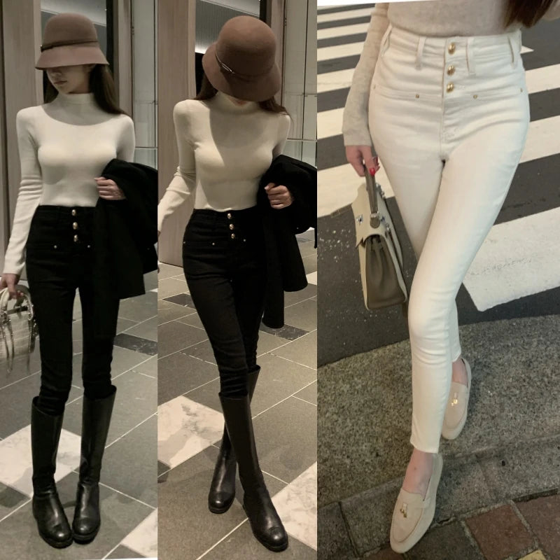 New White Skinny Jeans Woman High Waist Casual Stretch Jeans Vintage Sexy Femme Ankle Length Pencil Pants Denim Jeans