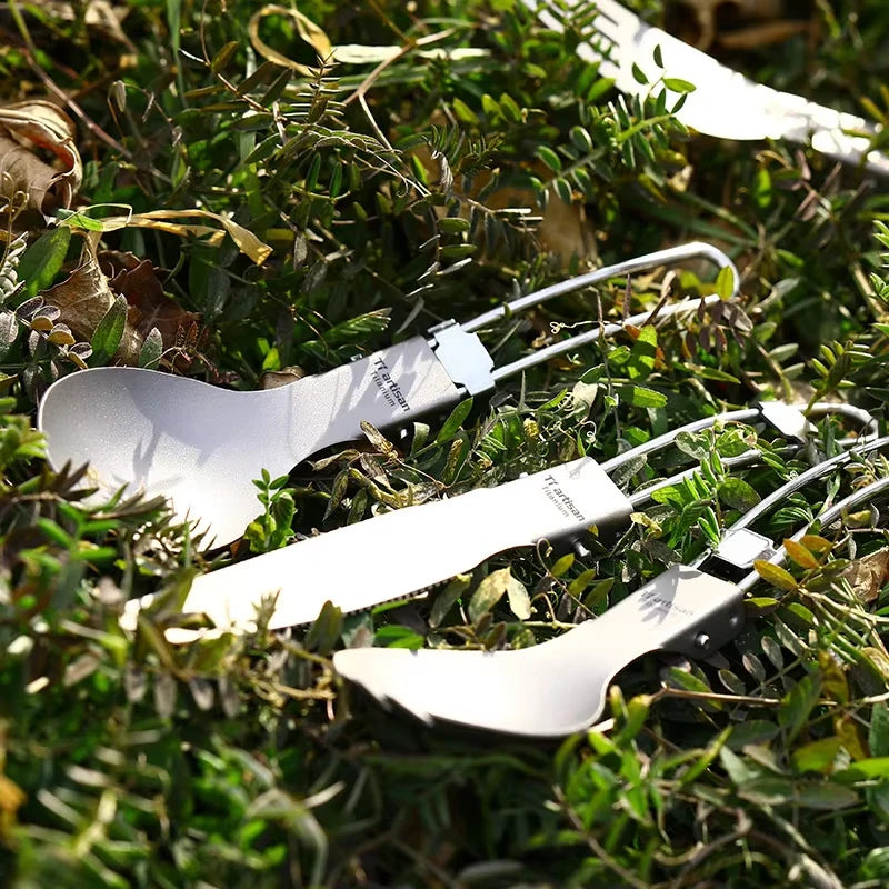 Tiartisan Titanium Foldable Cutlery Portable Outdoor Camping Tableware Hiking Folding Fork Spoon Knife