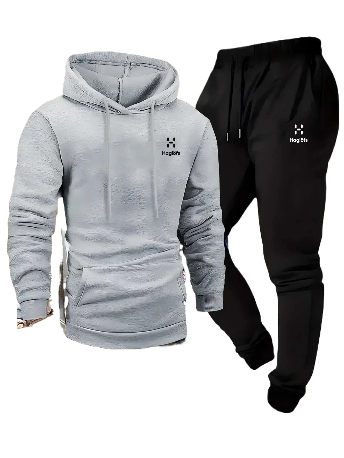 Men's autumn and winter casual two-piece hooded sweatshirt, long pants with pockets, suit, regular outdoor style
