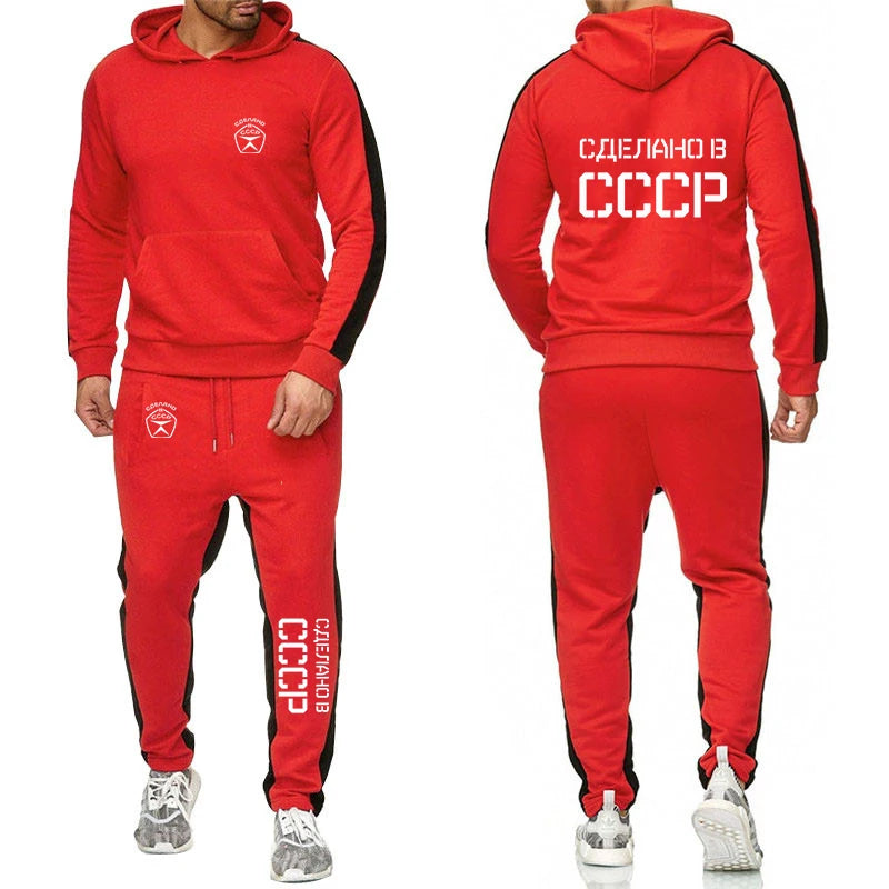 CCCP Russian 2024 New USSR Soviet Union Men Moscow Russia Hoodies Casual Solid Color Pullover Long Pant 2-piece Set Sports Suit