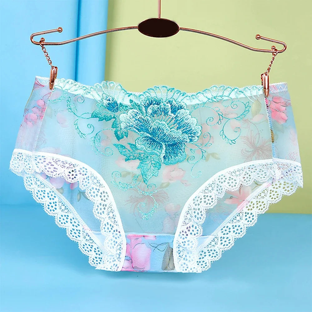 Women Sexy Lace Embroidery Panties Briefs Bragas Mujer Transparent Underwear Skin-Friendly Lingerie for Ladies Underpanties