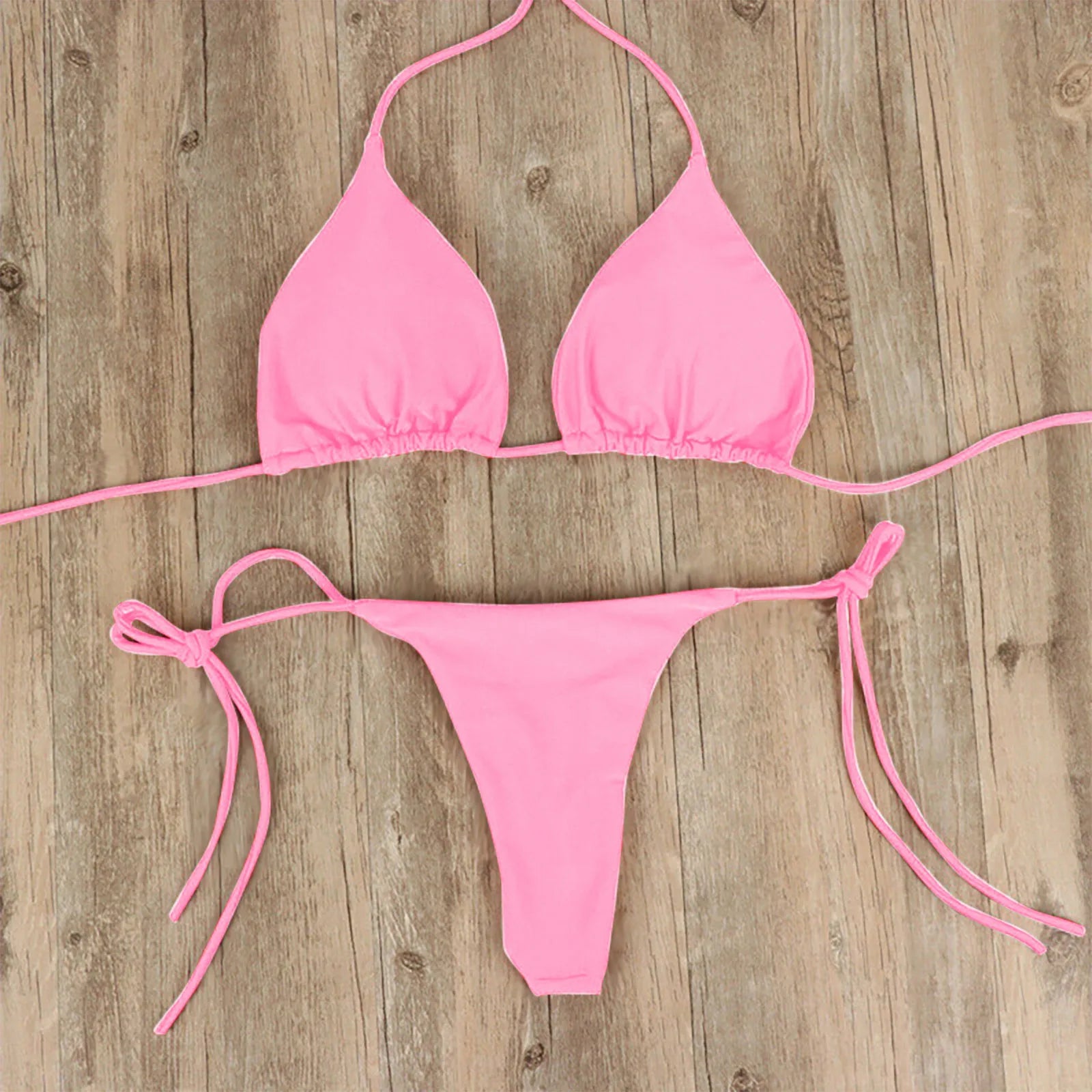 Sexy Women Bikini Lingerie Set Side Tie Swimsuit T--back Low Rise Thong Bandage Style Brazilian Swimwear Soft Solid Underwear