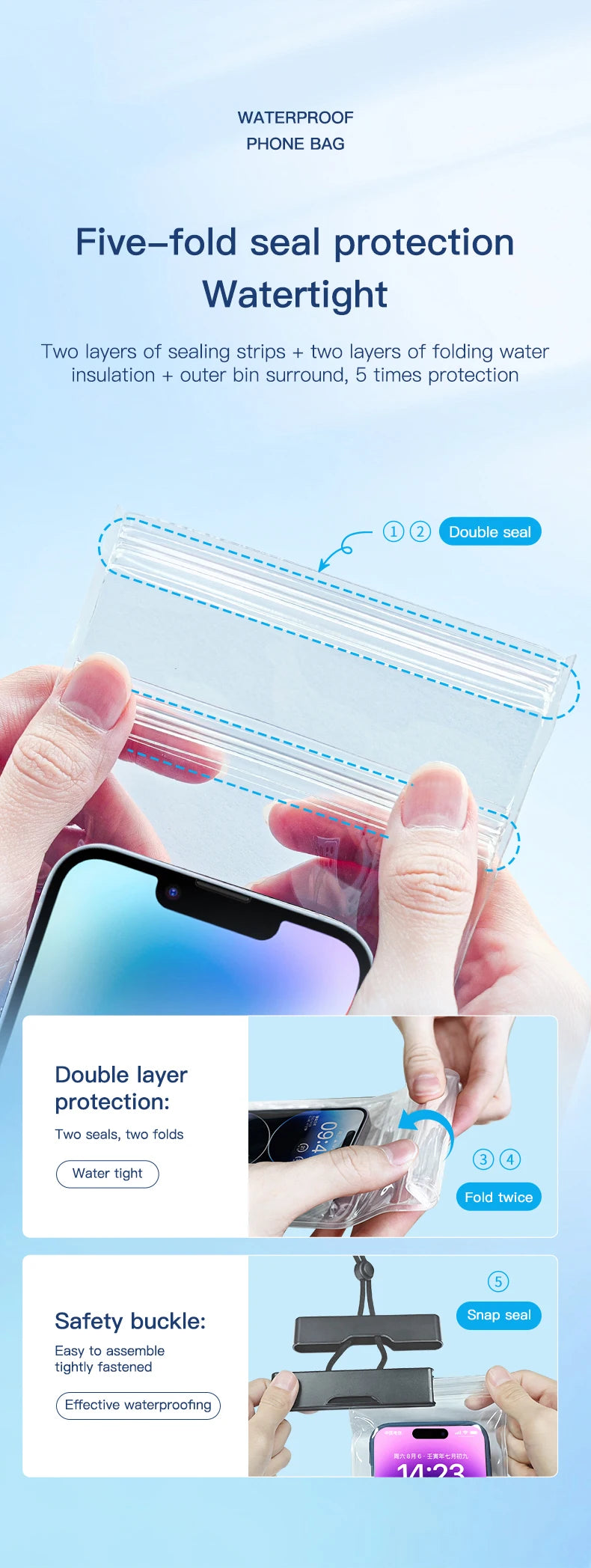 Clear Window Waterproof Phone Pouch - Touchscreen Case for Underwater Photos, Swimming, Rafting (iPhone, Huawei, Xiaomi, Android