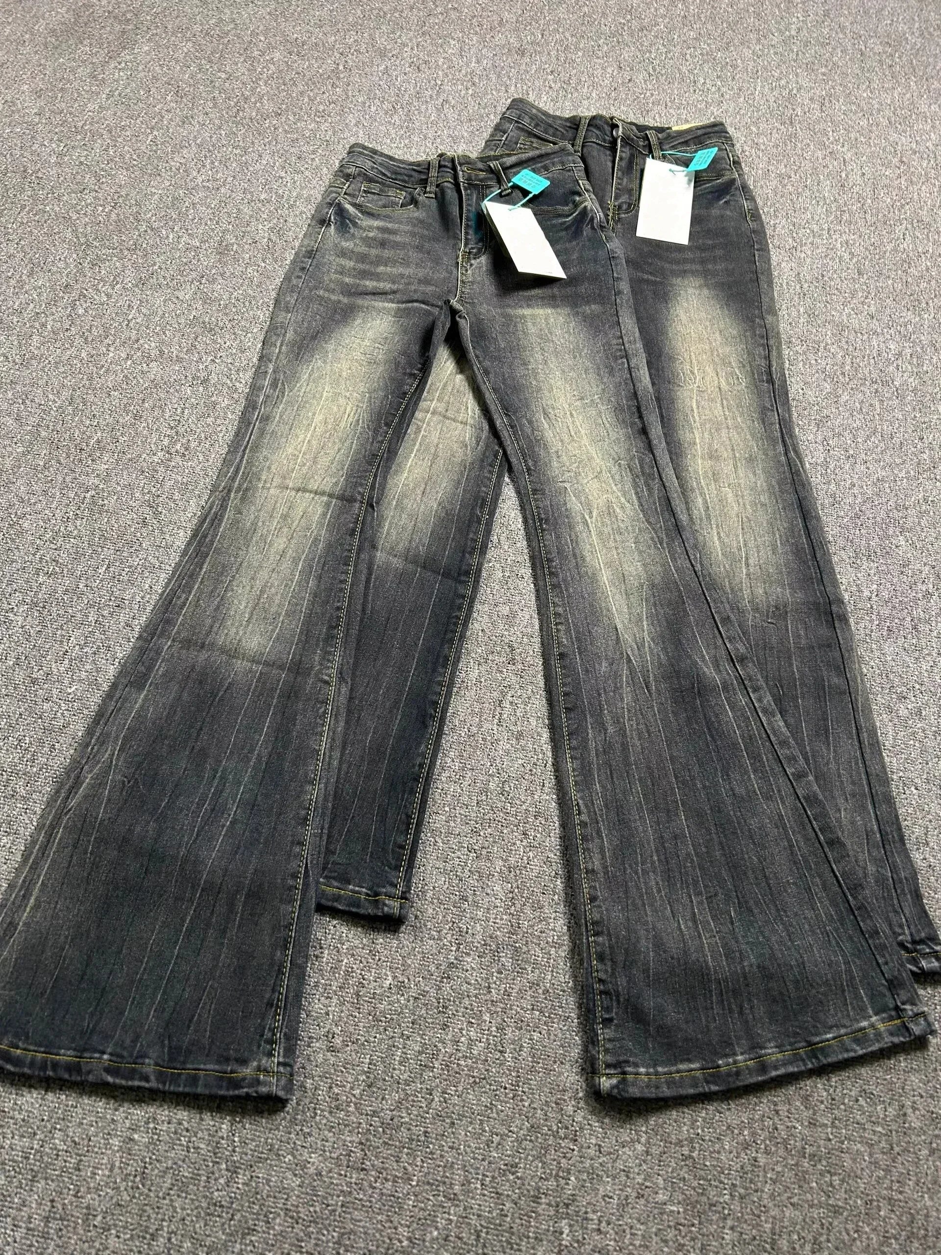 Summer High Waist Slim Black Grey Jeans American Style Vintage Long Pants Oversized Washed Denim Flare Pants Women Spring