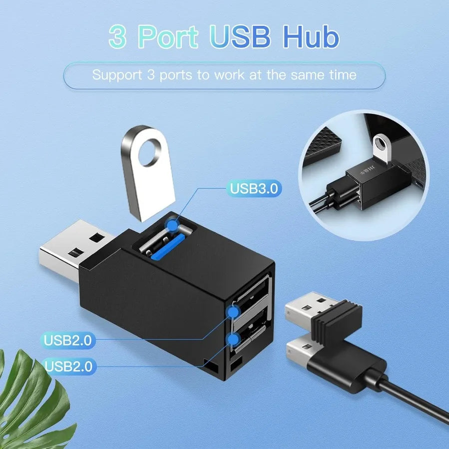 LccKaa USB 3.0 HUB Adapter Extender High Speed Mini Splitter Box 1 To 3 Port High Speed USB 2.0 for PC Laptop U Disk Card Reader