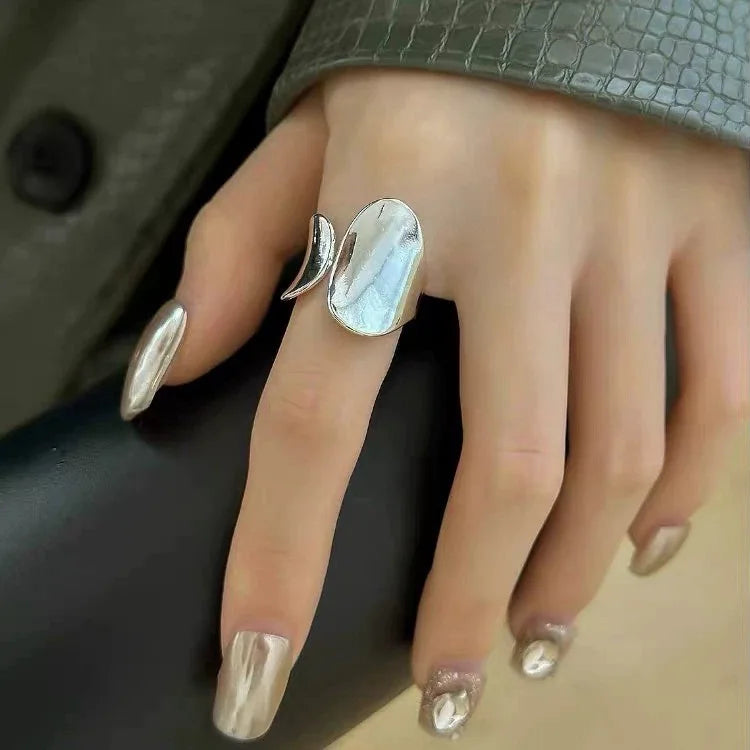 925 Sterling Silver Rings For Women Simple Vintage Handmade Adjustable Finger Big Shinning Ring Fashion Band Female Bijoux Gift