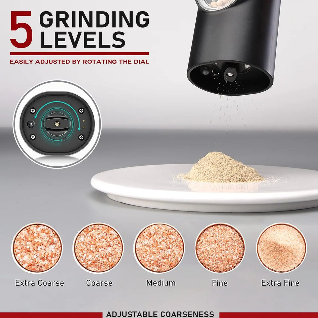 USB Charging Electric Salt and Pepper Grinder Rechargeable Adjustable Coarseness Automated Spice Mill for Kitchen Cooking Dining