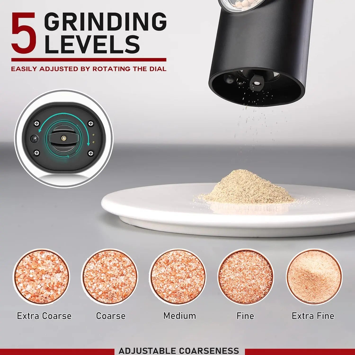 USB Charging Electric Salt and Pepper Grinder Rechargeable Adjustable Coarseness Automated Spice Mill for Kitchen Cooking Dining