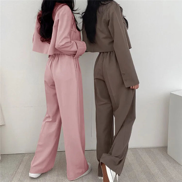 Suit Coat 2 Piece Set Women Blazer Jacket Straight Pants Ensemble Single Breasted Turn Down Collar Trousers Office Lady Outfits