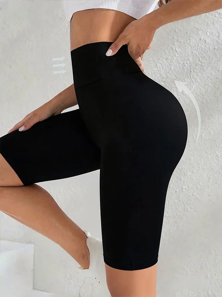 Women's High Waist Biker Shorts Knee Length Tummy Control Ultra Comfort Active Trousers Yoga And Daily Wear Plus Size Leggings