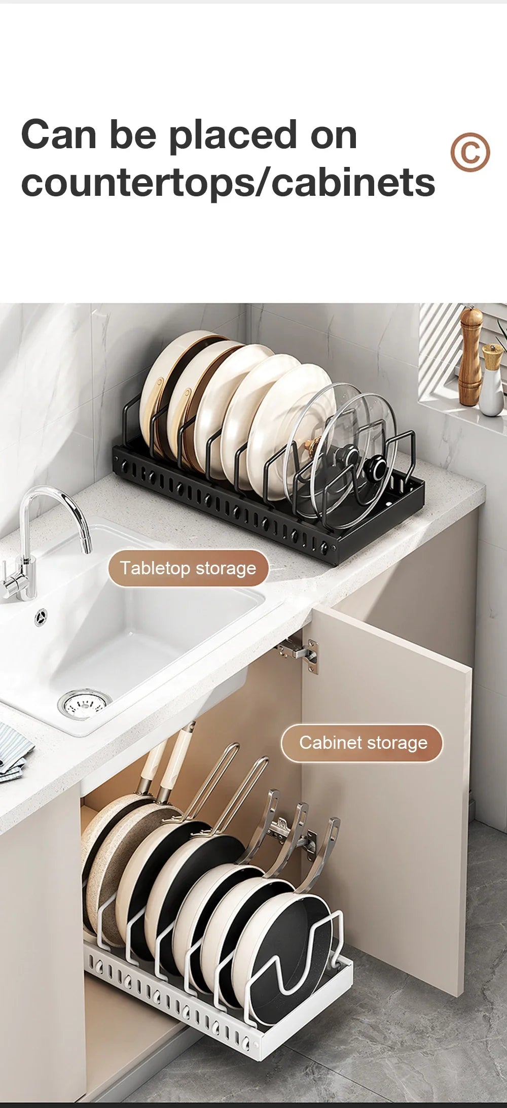 Kitchen Multifunctional Organizer - Pull-Out for Pots/Pans, Sliding Lid Holder, Spice Rack & Dish Drying Racks Drawer Organizer