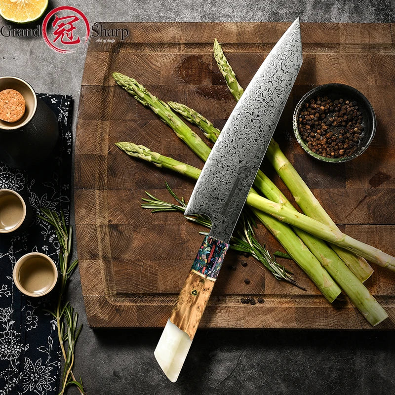 1-3 Pcs Japanese Damascus Steel Kitchen Knife Sets  AUS-10 Steel Chef Utility Kiritsuke Knives Meat Slicing Tools Grandsharp