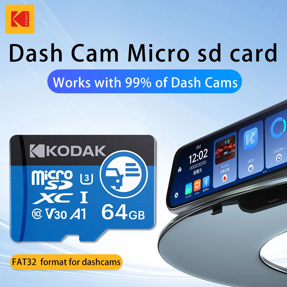 Kodak High Endurance MicroSD Card for Dash Cam Memory Card 7/24 Loop Recording SD Card Support FAT32 Format U3 V30 100Mb/s