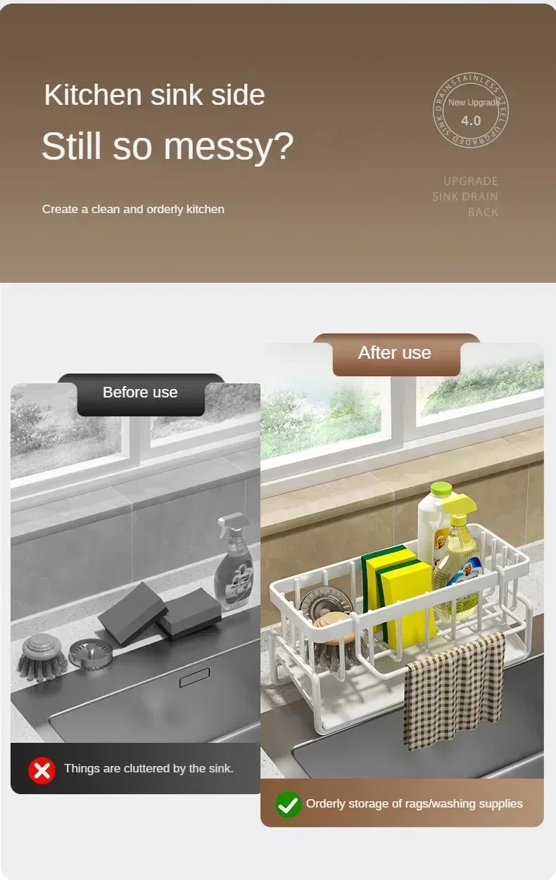kitchen Organizer storage Multifunctional Sponge Rack Drainer Kitchen Shelf Sink Rag Dishwashing Detergent Dishcloth Organiser