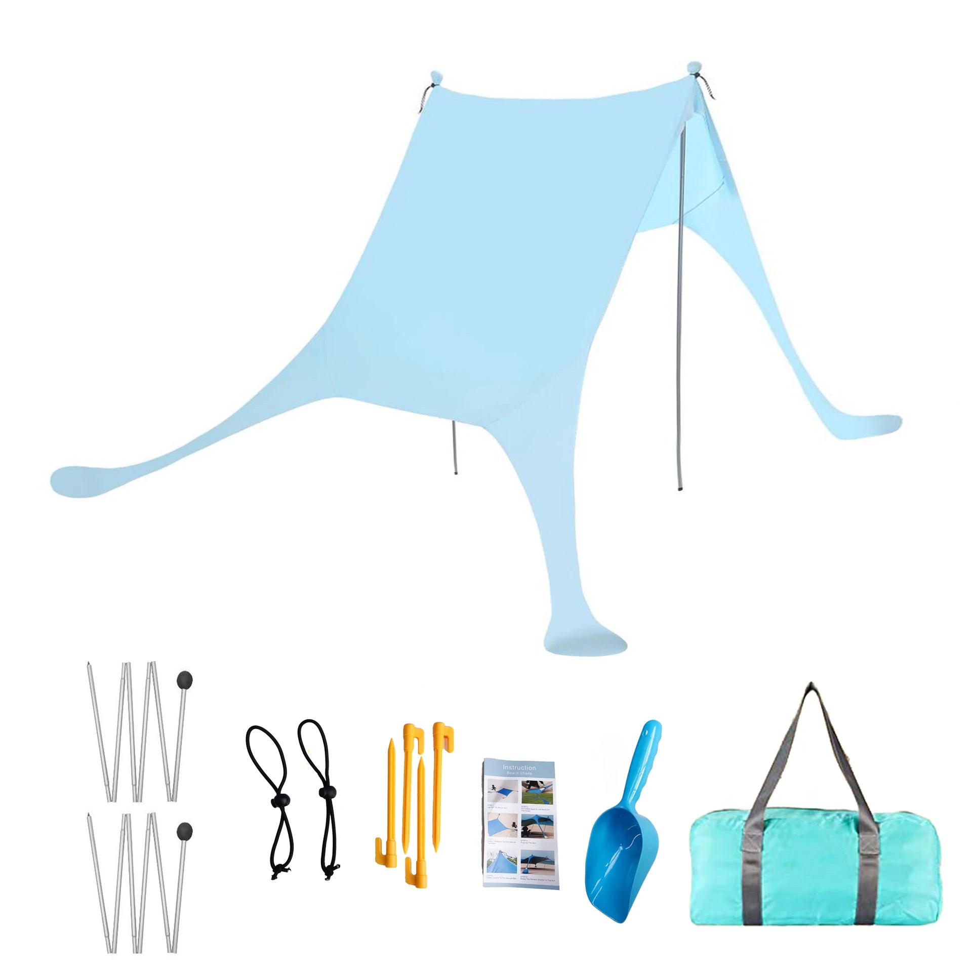 Family Ultralight Beach Awning, Sun Shade Tent with Sandbag, UPF50 + UV Portable Canopy, 2.1m * 1.6m