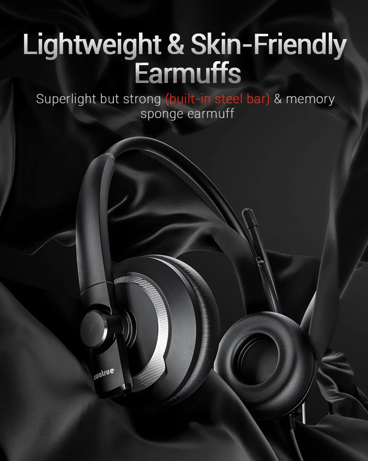 Awatrue EH05 Wired USB Headsets with Noise Cancelling Mic for PC Laptop Headphones with In-Line Control Mic Mute Lightweight