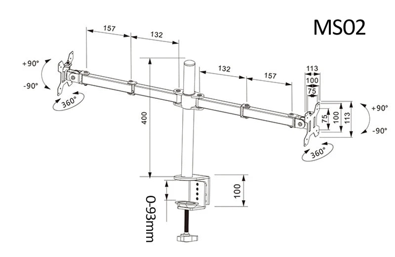 D-MOUNT MS02 9.9kg each head Full Motion 360 rotate Dual 10"-27" Monitor desktop holder stand long Mount Arm clamp and grommet