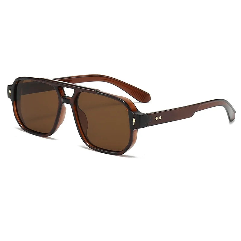 New Retro Double Bridge Square Sunglasses For Women Men Fashion Luxury Design Rivets Sun Glasses Trending Shades UV400 Eyeglasse