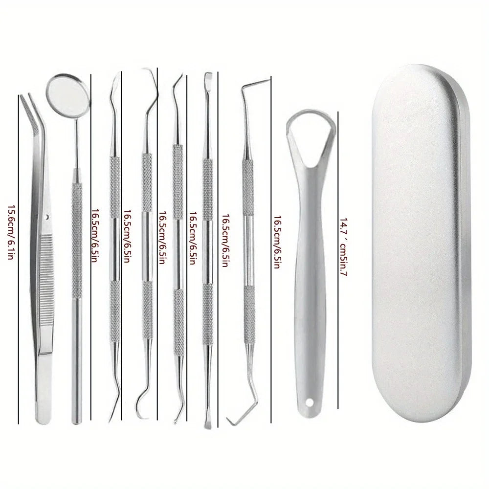 Tooth Cleaning Kit, Including Case,Tongue Scraper,Tweezers, Scrapers, Debris Removers,Toothpick Tools, Featuring Non-Slip Handle