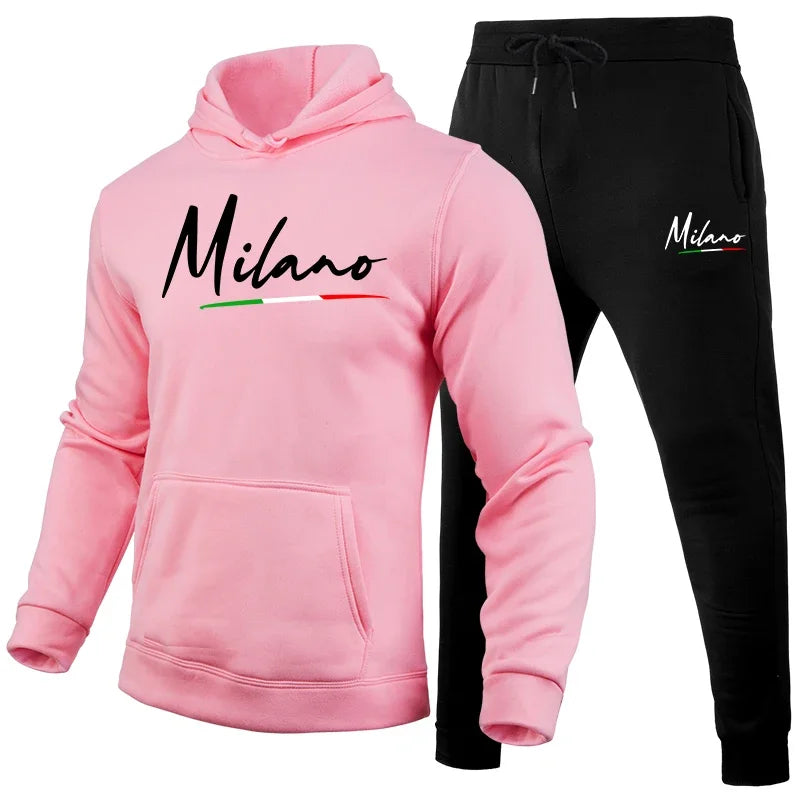 Mens Tracksuit Casual Print Sweatshirt Sweatpants 2 Pcs Set Sports Jogging Mens Clothing AutumnWinter Hoodies Sportswear Outfits