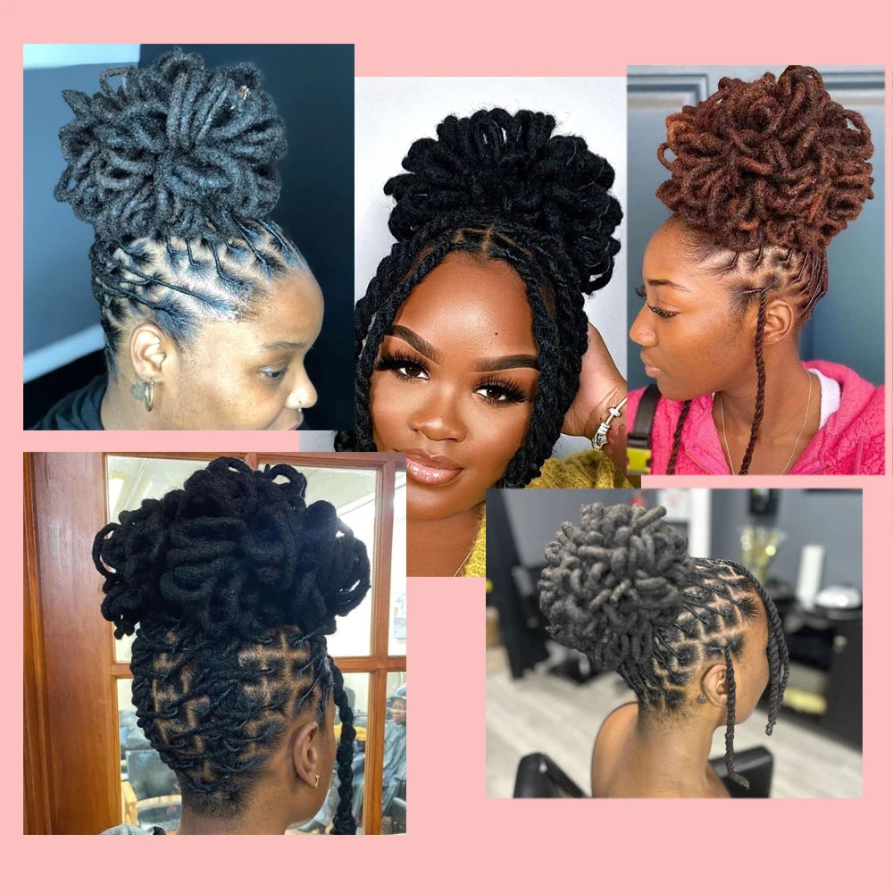 Women's Synthetic DreadLock Afro Puff Hair Bun Drawstring Ponytail Faux Locs Clip-In Chignon Hair Piece for Party