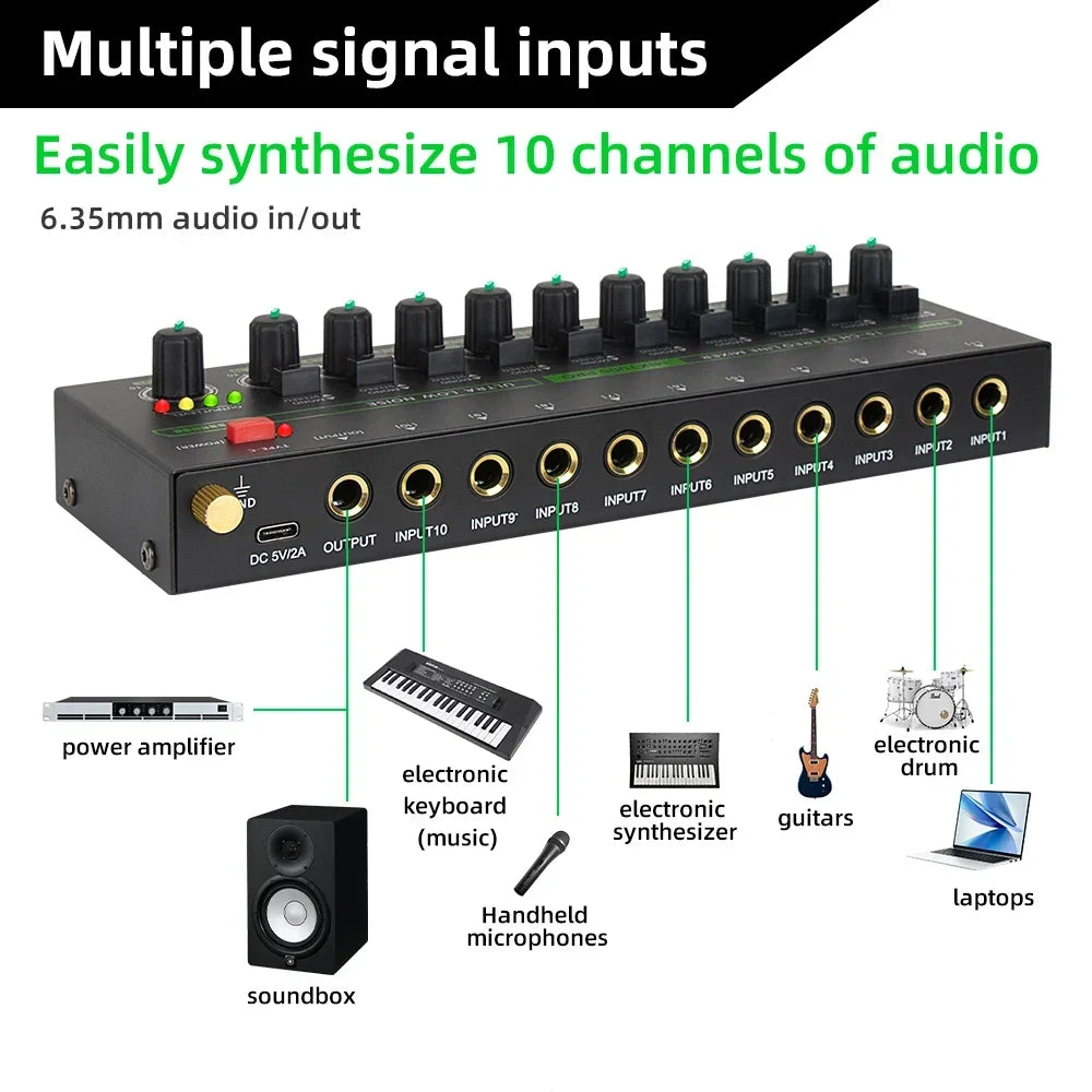 DC 5V 4/6/8 Channel Mini Sound Mixer Ultra Low Noise Line Mixer Power Supply Easy Operation Audios Mixer with RGB Lighting