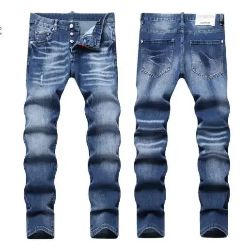 Men Ripped Skinny Denim Jeans Blue Holes Jeans Italian Style Stretch Denim Pants High Quality Male Slim Fit Denim Trousers  38