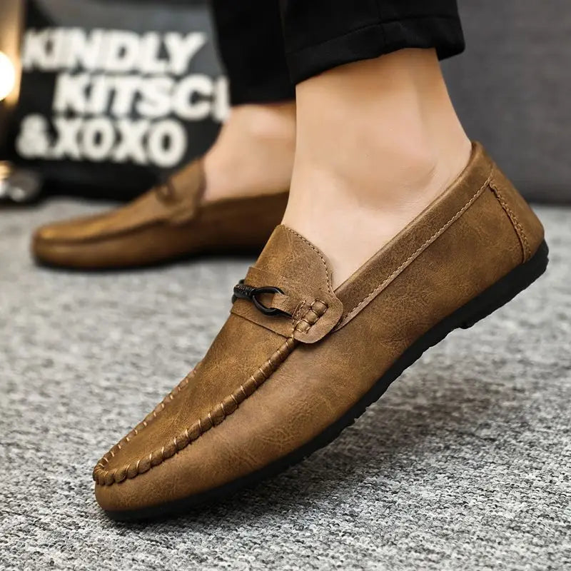 Men's Summer Hot Sale Of The Season Slip-On Loafers Casual Driving Shoes Soft Bottom Breathable Korean Style round Toe Leathe...