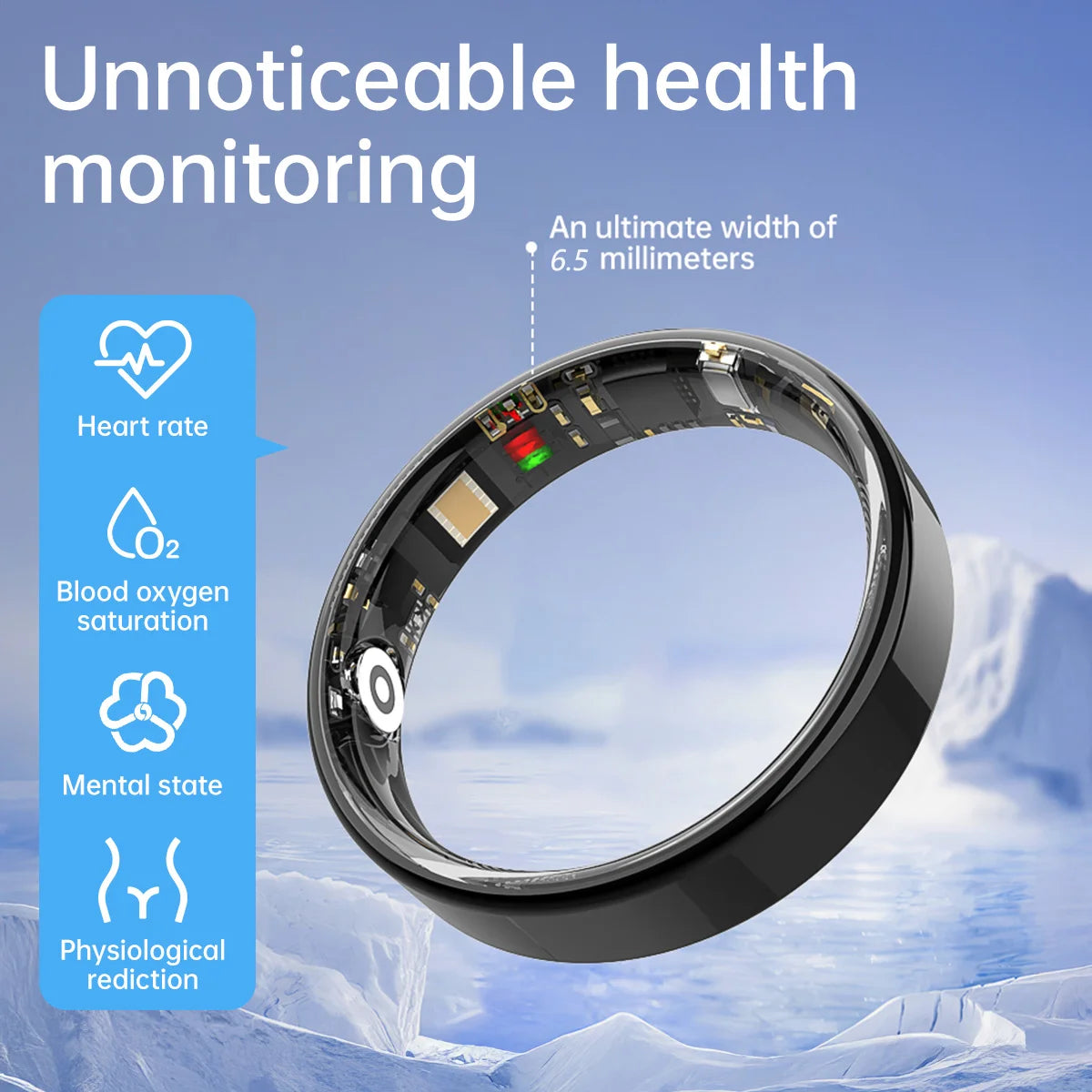 New Smart Ring Heart Rate Blood Oxygen Monitor Health Reminders 5ATM Waterproof Gesture Sensing Switch Videos Sports Record Gift