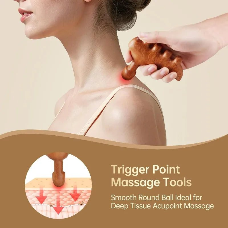 Wooden Gua Sha Tool for Face Body Foot Massage, Lymphatic Drainage, Trigger Point & Meridian Therapy, Self Care Gift
