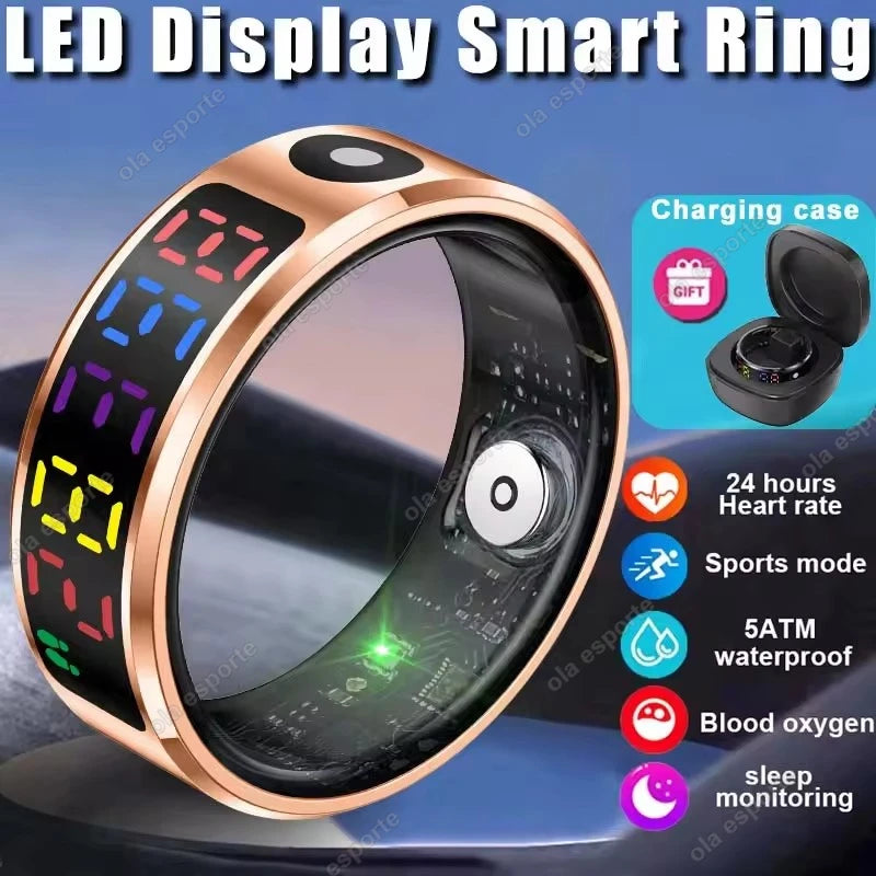 R12 Smart Ring With LED Screen Bluetooth Health Monitor Blood Oxygen Sleep Heart Rate Multi-sport Mode Waterproof IP68&5ATM ring